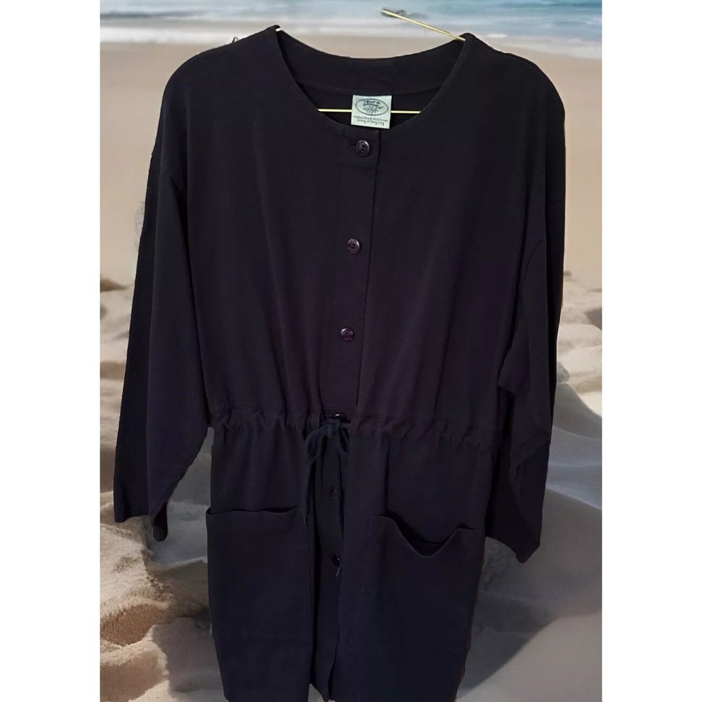 Laura Ashley One Size Navy Swimsuit Cover Up Pockets Tie Button Vintage Hong Kon